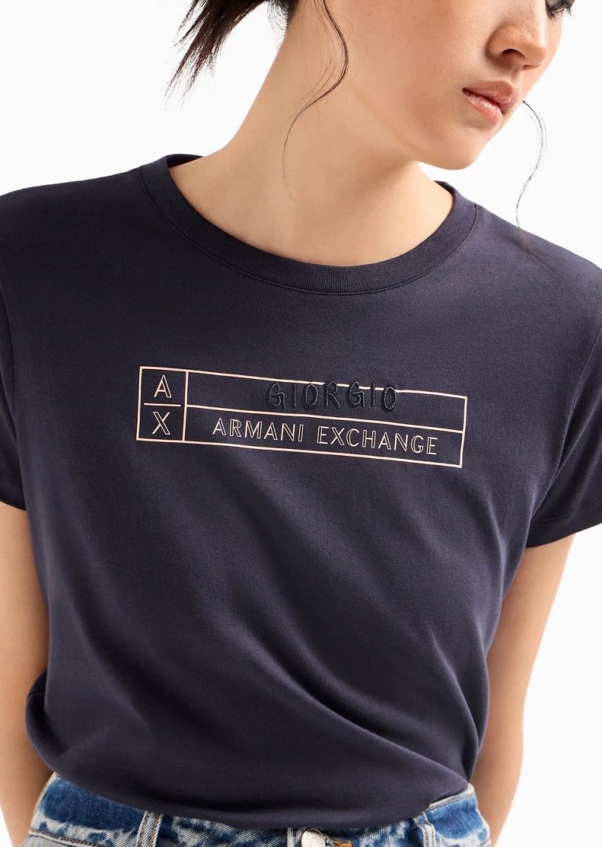 T-shirt logo rettangolo - Armani Exchange - Taxi Bleu Moda Donna - 2000000080987