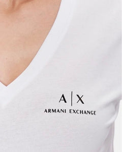 T-shirt scollo a V con logo - Armani Exchange - Taxi Bleu Moda Donna - 2000000026169