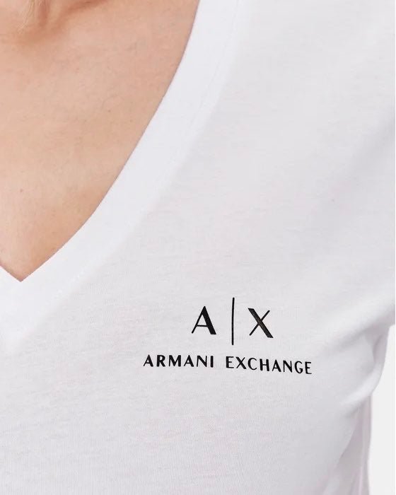 T-shirt scollo a V con logo - Armani Exchange - Taxi Bleu Moda Donna - 2000000026169