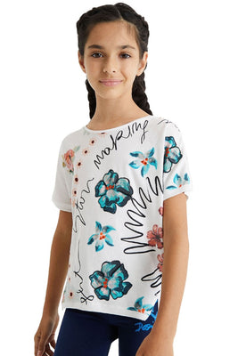 T-shirt stampa fiori -DESIGUAL bambina - Taxi Bleu Moda Donna -