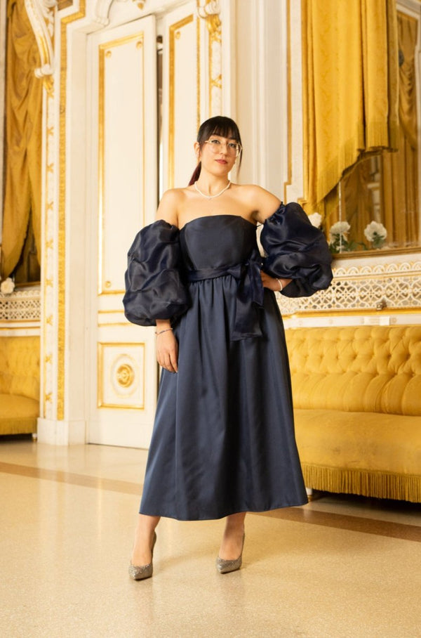 Abito con maniche in tulle - Rosa Biondillo - Taxi Bleu Moda Donna - 2000000072388
