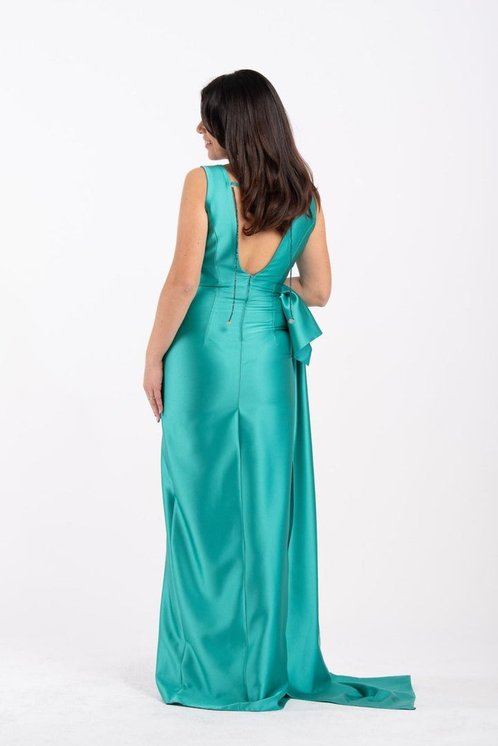 Abito con spacco e fiocco laterale+stola-Italia Couture - Taxi Bleu Moda Donna - 2000000077024