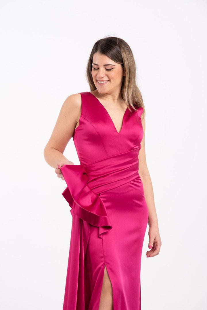 Abito sirena in raso scollo a V+stola - Solo Gioie - Taxi Bleu Moda Donna - 2000000077857