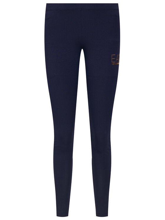 Leggings blu con logo borchiato oro - Emporio Armani 7 - Taxi Bleu Moda Donna - 2000000084992