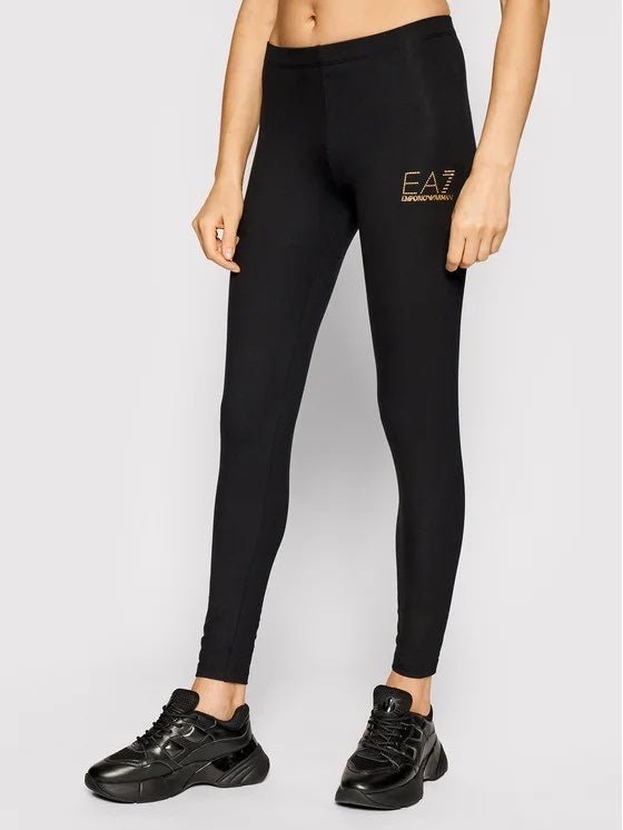 Leggings nero con logo borchiato oro - Emporio Armani 7 - Taxi Bleu Moda Donna - 2000000084985