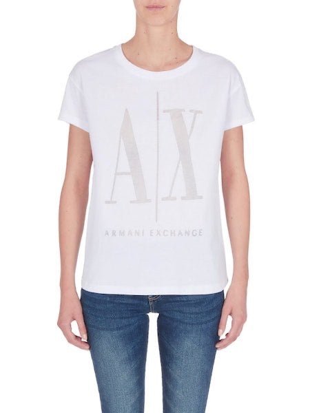 T-shirt con logo strass - Armani Exchange - Taxi Bleu Moda Donna - 2000000085340