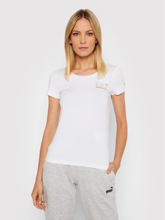 T-shirt con logo strass - Emporio Armani 7 - Taxi Bleu Moda Donna - 2000000085326
