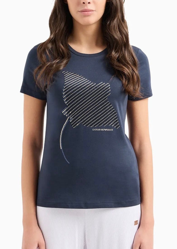 T-shirt con vela paillettes - Emporio Armani 7 - Taxi Bleu Moda Donna - 2000000080390