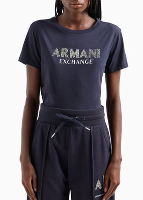 T-shirt logo borchiato- Armani Exchange - Taxi Bleu Moda Donna - 2000000079936