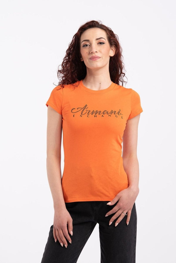 T-shirt logo con strass - Armani Exchange - Taxi Bleu Moda Donna - 2000000081083