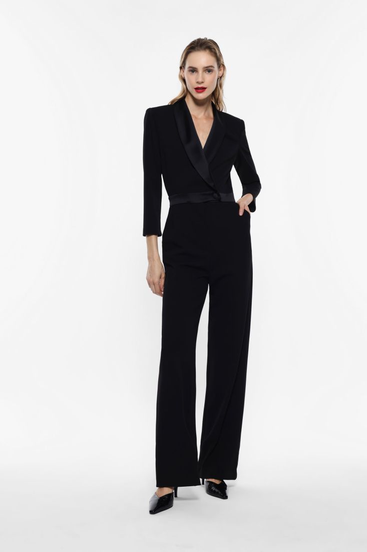 Jumpsuit con revers satin e maniche a 3/4 - Imperial